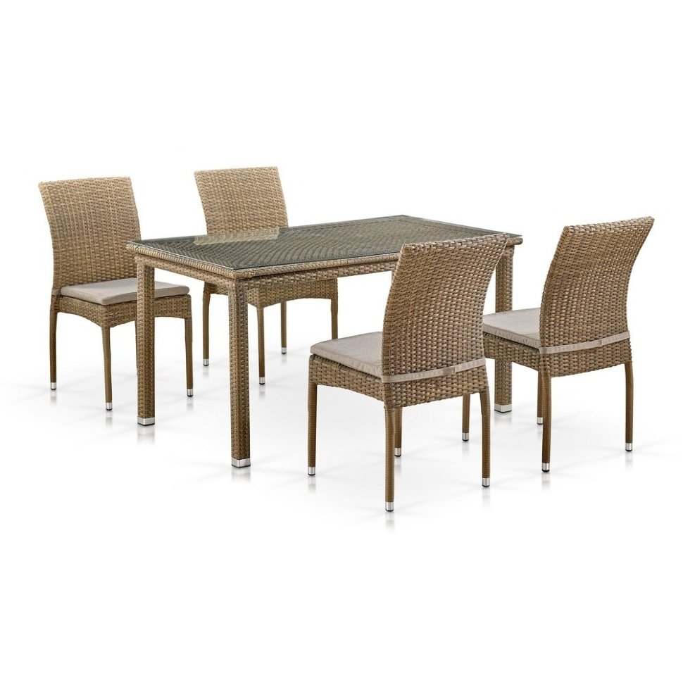 Комплект плетеной мебели T256B/Y380B-W65 Light Brown (4+1) 